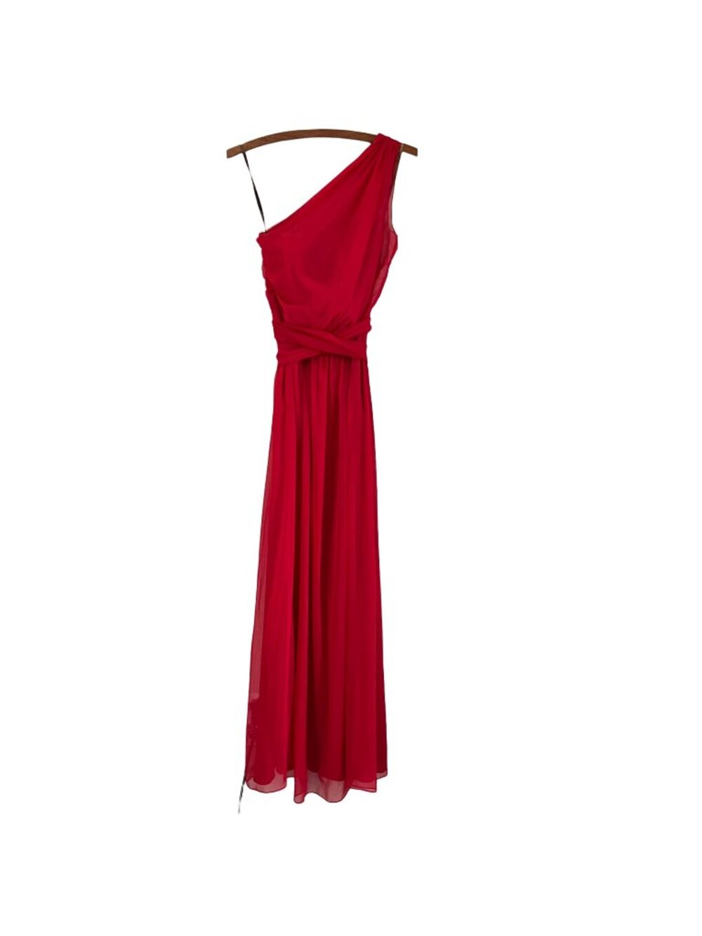 Lela Rose Bridesmaid Red One Shoulder Chiffon Draped Maxi Formal Dress Size 4